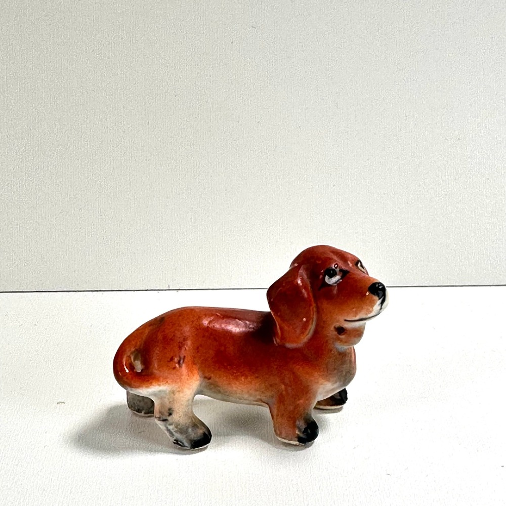 Vintage Dachshund Figurine Small Brown Ceramic Wiener Dog MCM